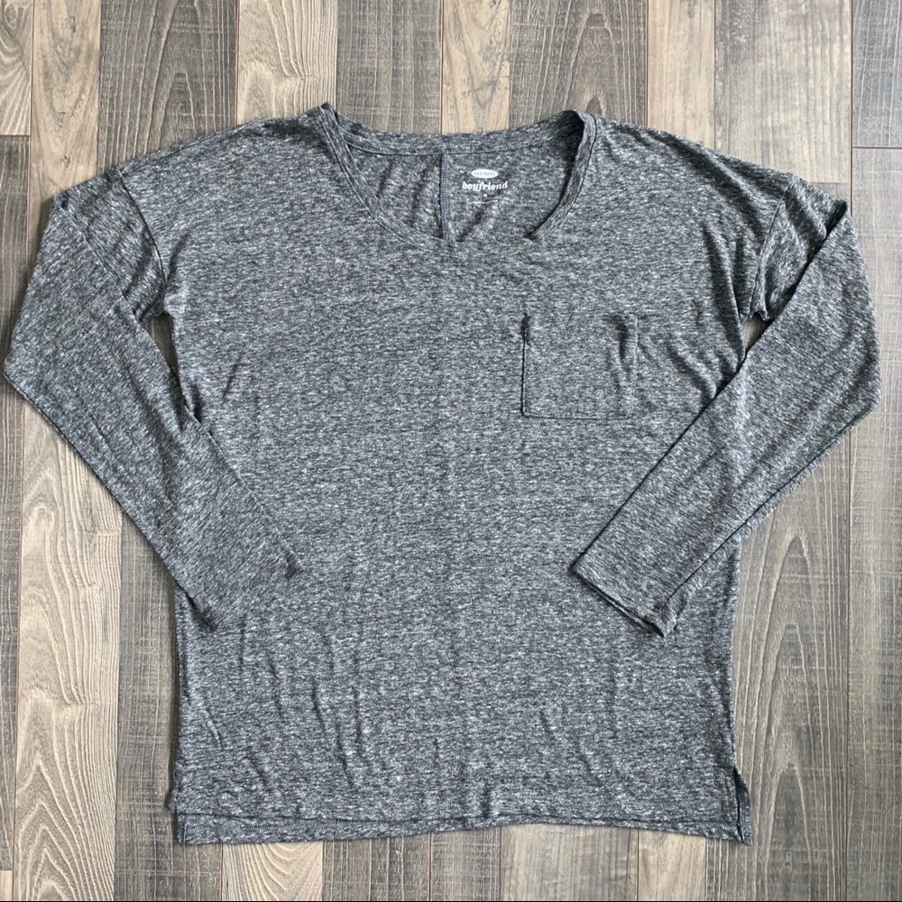 [3 for $30] Old Navy Linen Boyfriend Long Sleeve Shirt Charcoal Gray